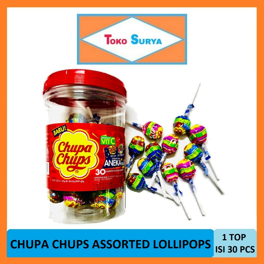 

Chupa Chups Assorted Flavour Lollipops Permen Lolipop Aneka Rasa 30 Pcs x 9 Gr