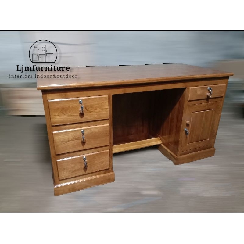Meja Biro Kayu Jati / Meja Kantor Kayu Jati Kualitas Bagus / Lengkap Kunci / kaca