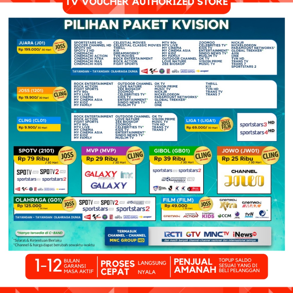 PAKET KVISION Kvision GIBOL SPOTV FILM OLAHRAGA JUARA 3 HR