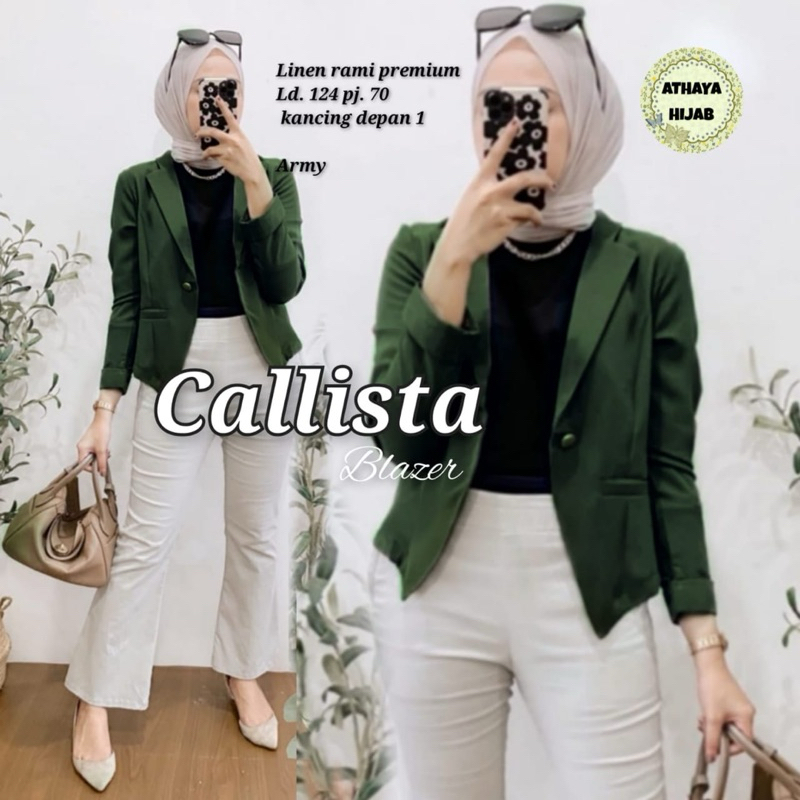 CALLISTA BLAZER - Jas Outer Polos Wanita Bahan Linen Rami Modis Nyaman