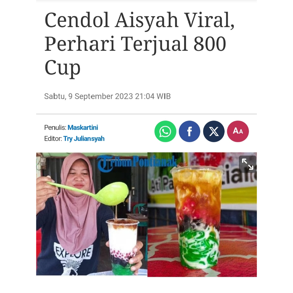 

Es Cendol Aisyah Viral Tanjung Raya 2 CUP BESAR
