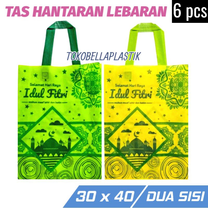 

[Isi 6 pcs] Tas Lebaran Idul Fitri 30 x 40 cm Kain Spunbond Goodie Bag Hampers Sablon 2 Dua Sisi