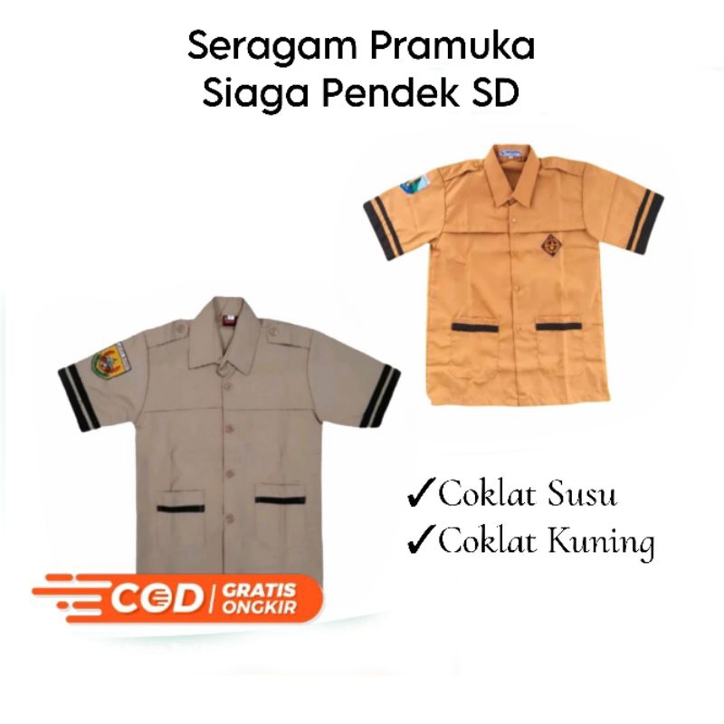 SERAGAM SEKOLAH Pramuka Siaga Pendek SD Coklat Susu dan Kuning Kombinasi List