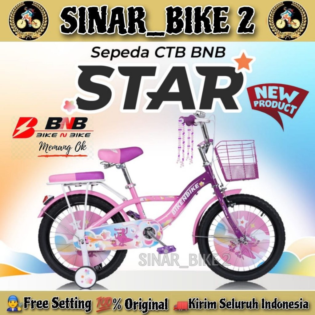 Sepeda Anak Perempuan BNB STAR Ukuran 16 Inch Keranjang