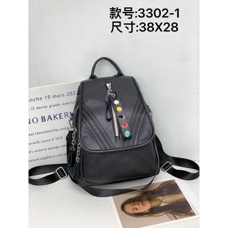 Ransel Wanita Import/Tas Punggung Wanita/Ransel Kulit/Ransel Hitam/Ransel 2in1 Bahan Kulit Jeruk