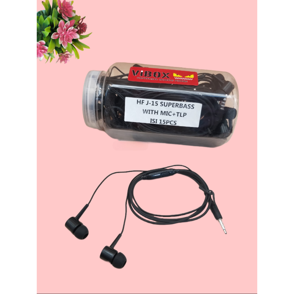 [isi 15pc] HF J-15 Super Mega Bass Vibox Toples Stereo Headset Original Universal Semua Hp Jack 3.5m