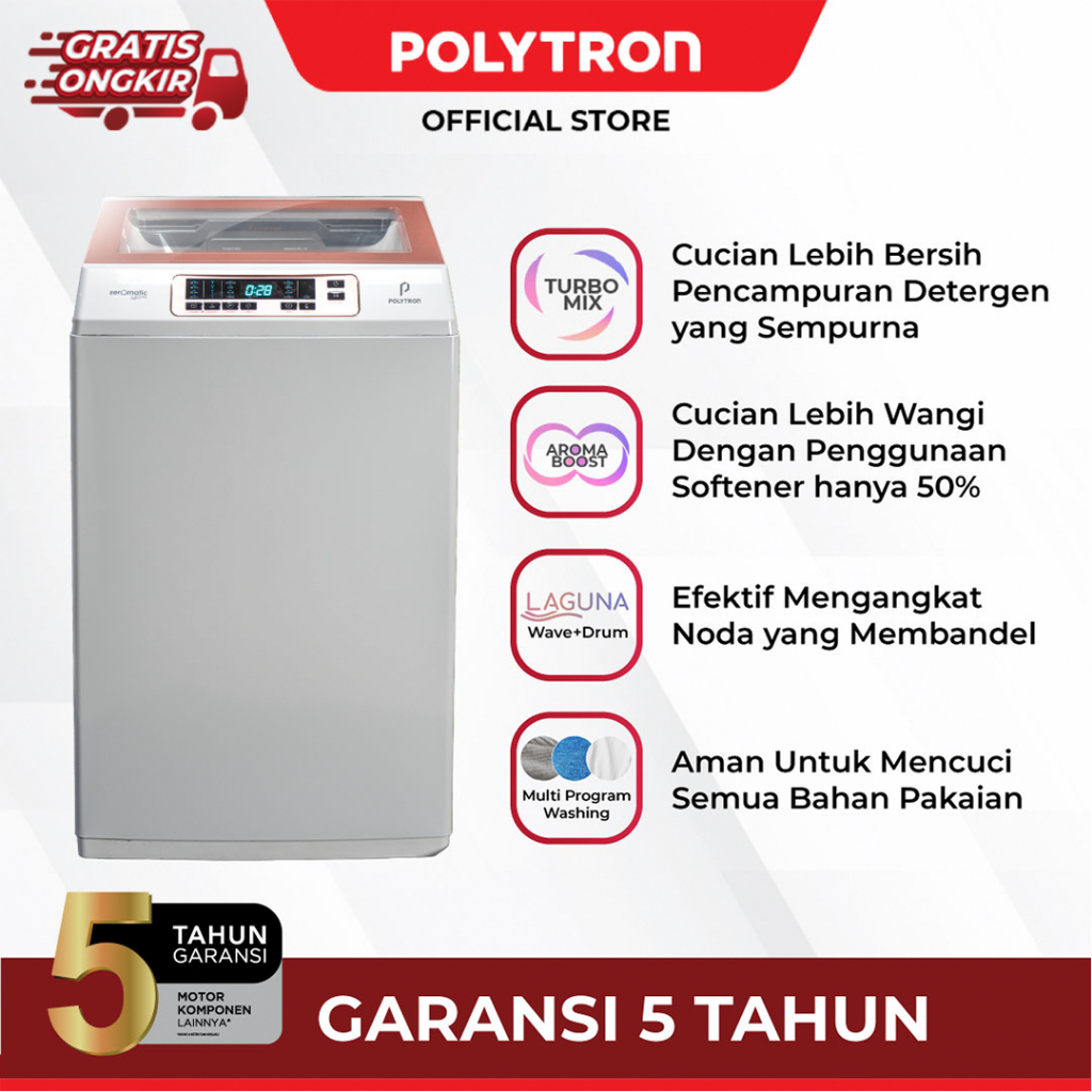 MESIN CUCI POLYTRON PAW 8028W / POLYTRON MESIN CUCI 1 TABUNG TOP LOADING PAW 8028W [8KG]
