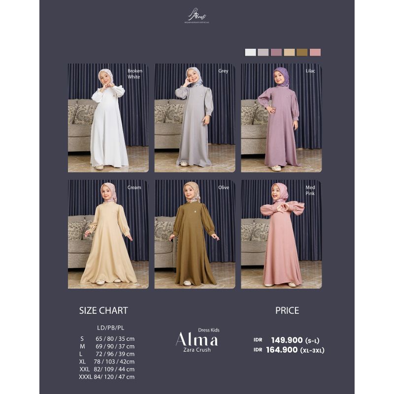 dress gamis anak kids Alma dress kids arrafi ORI cantik trandy kekinian best seller terbaru new terl