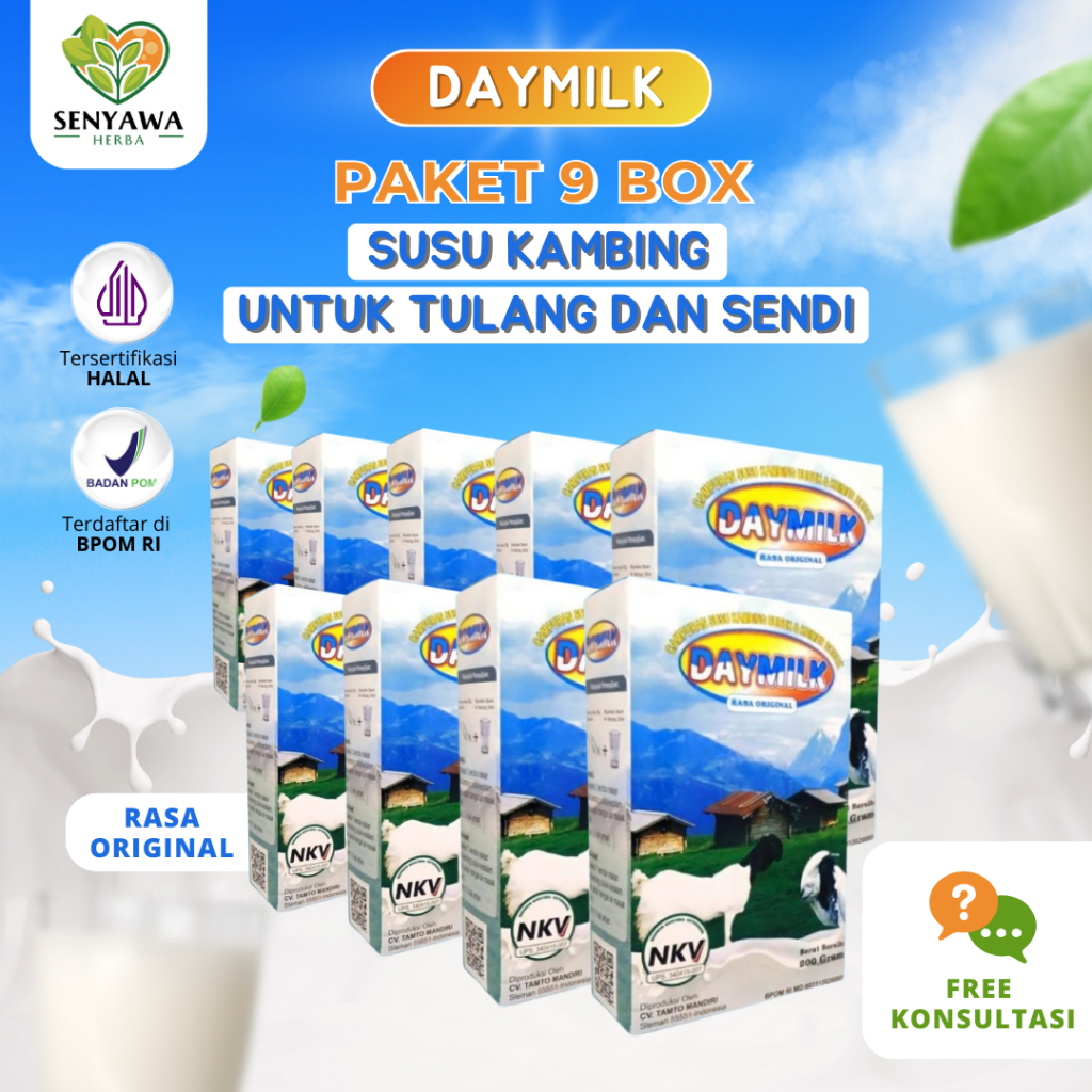 

PAKET 9 BOX SUSU DAYMILK RASA ORIGINAL - Susu Kambing Etawa Bubuk Premium - Memelihara Kesehatan Tulang, Sendi, Meminimalisir Gejala Asam Lambung, Maag, Diare, Melegakkan Pernapasan Sesak dan Tidak Bau Prengus - 200gr Halal BPOM