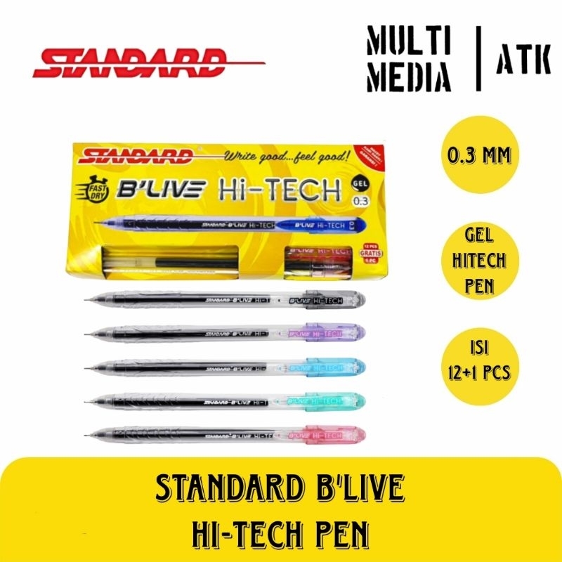 

STANDARD PEN HI-TECH B'LIVE 0.3 BLACK INK / BLIVE HITECH 12 PCS + FREE 1 PC