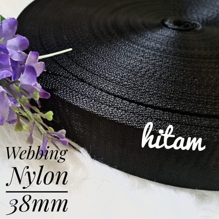Tali Tas Webbing Nylon Panah Polos Halus Warna Hitam Lebar 38mm