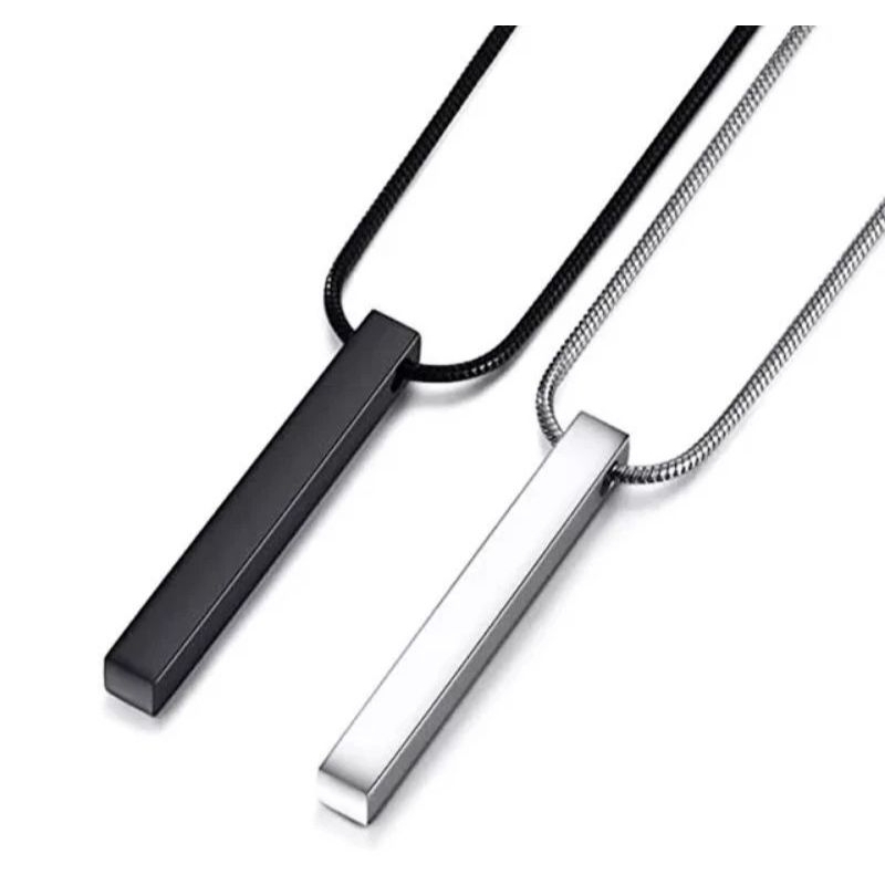 kalung titanium bulat belut silver dan hitam bandul balok hitam dan silver