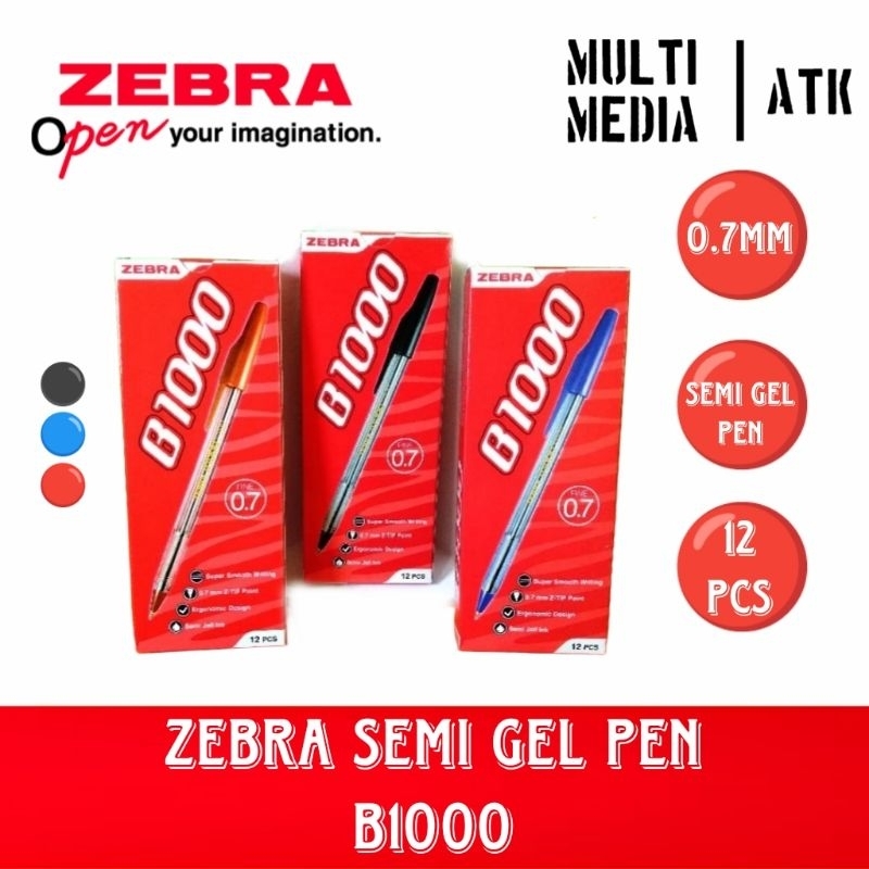 

RB PEN ZEBRA SEMI GEL TRANSPARANT B1000 (1 LUSIN) / PULPEN ZEBRA B-1000