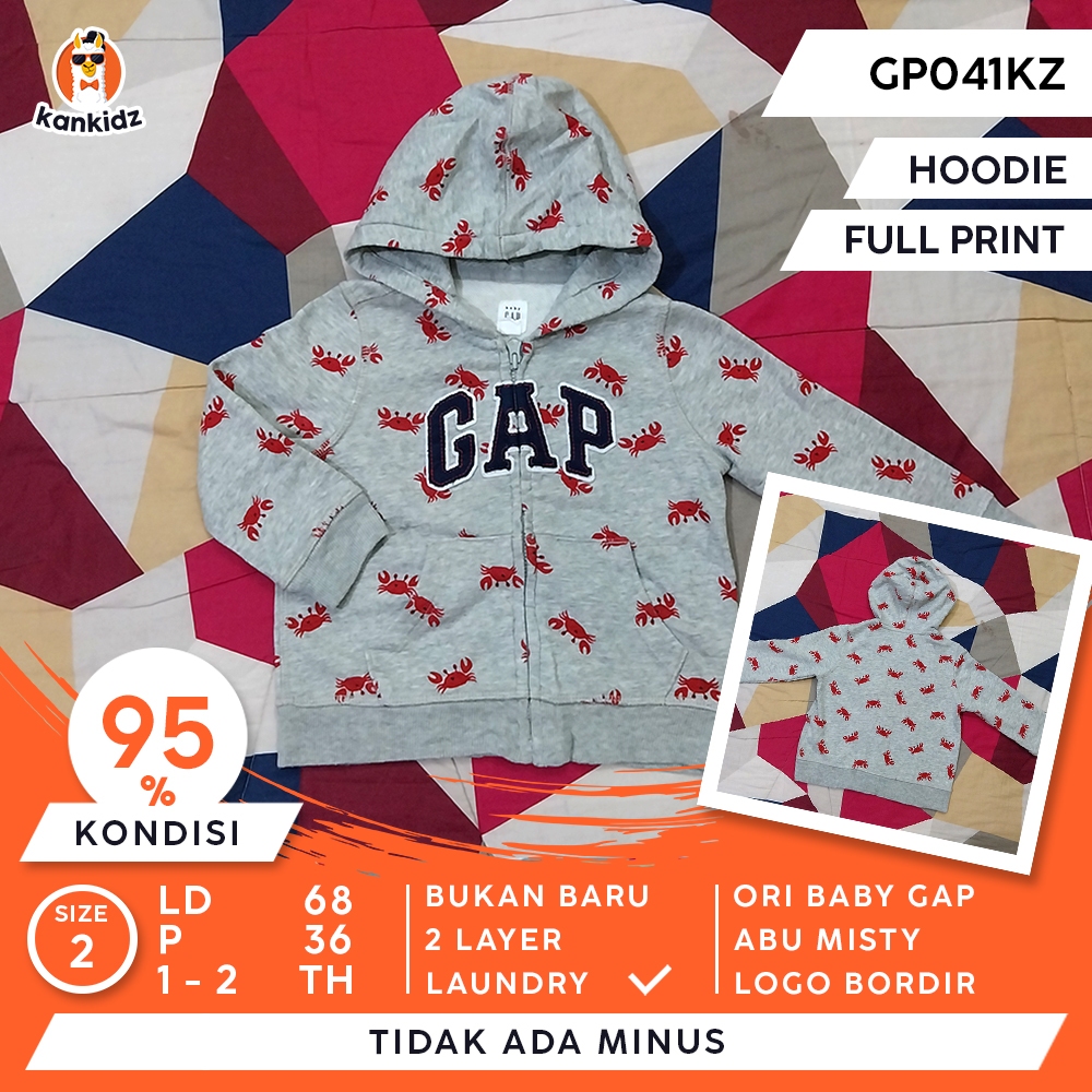 SIAP PAKAI | Jaket Anak Hoodie Baby GAP | Abu Misty Crabs Size 2