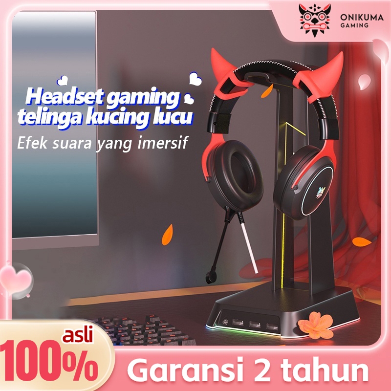 ONIKUMA X10 Hitam Dan Merah Kepribadian Setan Kecil Telinga Kucing Headset Gaming Yang Dipasang di K