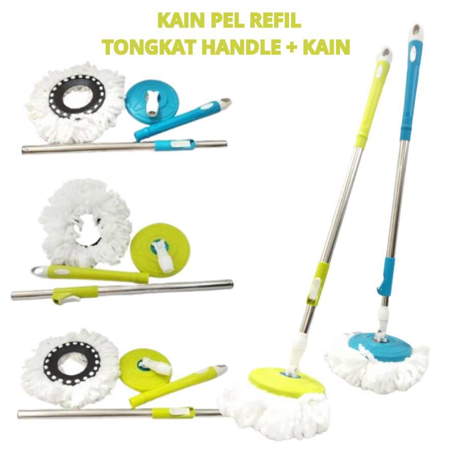 Refill Kain Pel Lantai Spin Mop Bulat Refill Handle Pelan/Tongkat Dan Kain Pelan Cadangan/Handle + R