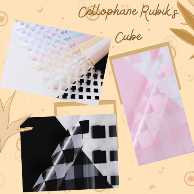

Cellophane Motif list kotak bening transparan Kertas buket motif Flower Wrapping Rubik's Cube