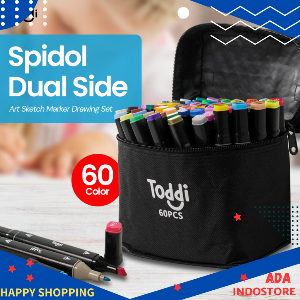 

Spidol Dual Side Fine Art Brush Pen Art Marker Set 60 Color