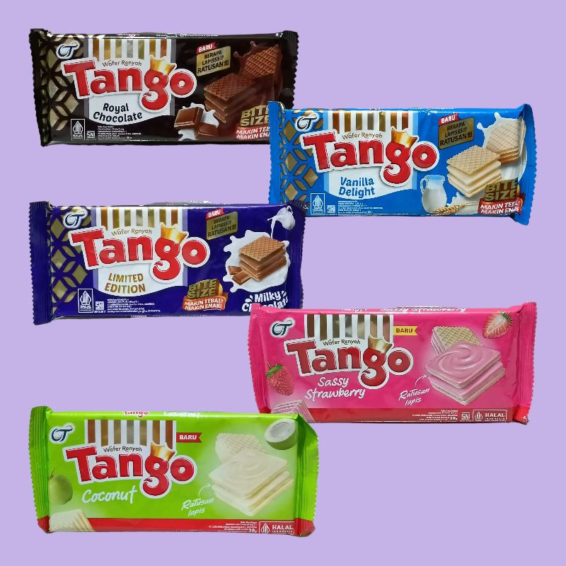 

TAngo Wafer Coklat, Stroberi, Vanila, Tiramisu, Javamocca, Coconut, Karamel & Milky Coklat 35gr [10 pcs/pack]