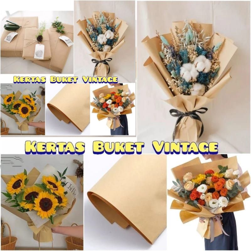 

kertas buket polos vintage korean non waterproof Wrapping paper vintage free packing