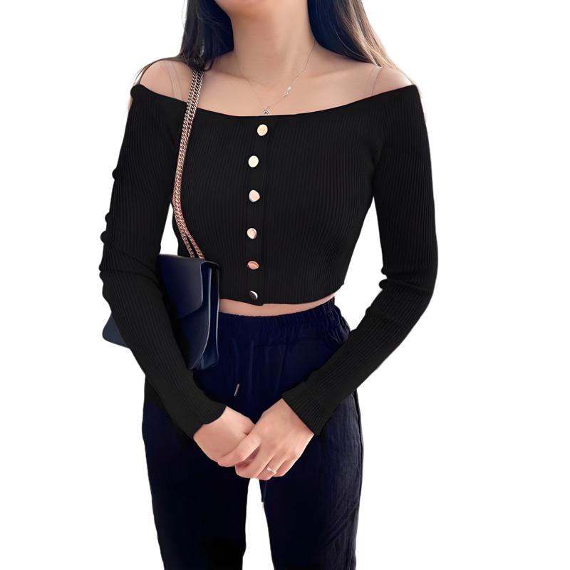 Baju Rajut Sabrina crop korea