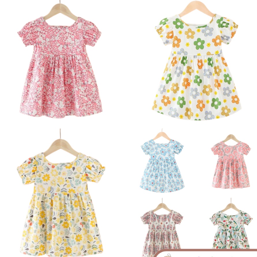 XC26619 YBSS Dress lengan balon anak perempuan motif bunga bunga usia  5 tahun gaun anak perempuan b