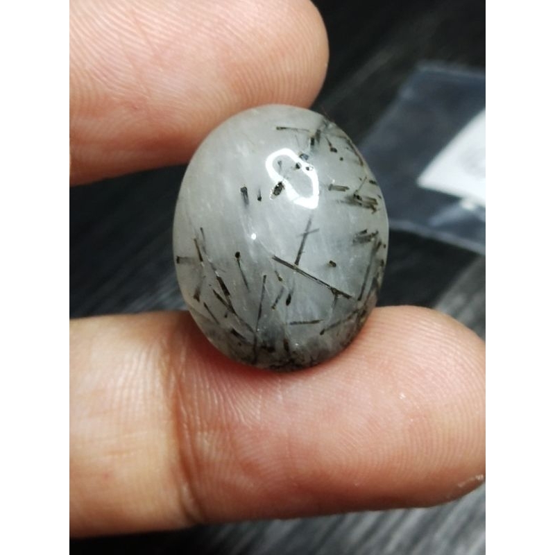 Natural Black Rutilated Quartz 20x16x6 mm 16.85 Ct Kecubung Cendana Rambut Hitam Oval Cabochon Asli 