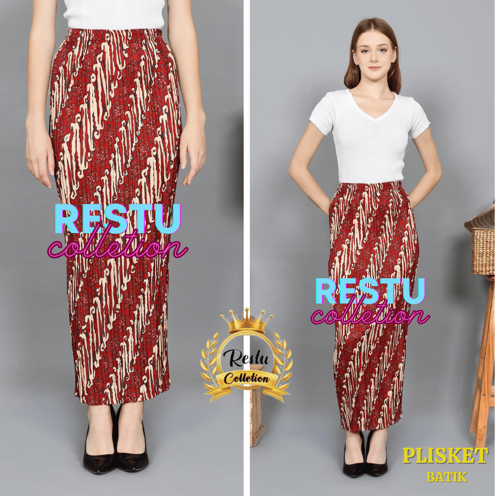Rok Plisket Batik / Rok Plisket / Bawahan Kebaya / Rok Kebaya / Rok Wisuda / Lereng Merah