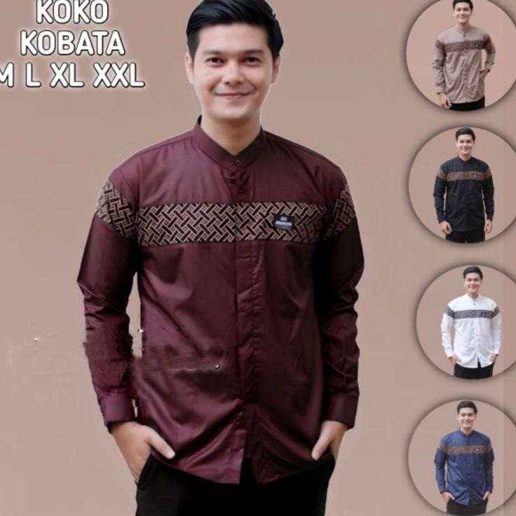 HOT Baju Koko dewasa lengan panjang kombinasi Batik  Baju koko Lengan Panjang Motif Batik Bata Koko 