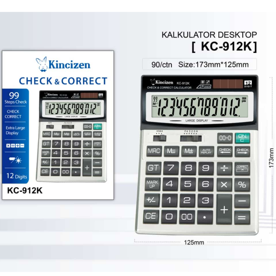 

KALKULATOR NEW MERK KINCIZEN LIKE KARCE KC-912K CALCULATOR baterai aa mudah 12 digit 912K 912 cek ulang MENGGUNAKAN BATERAI A2