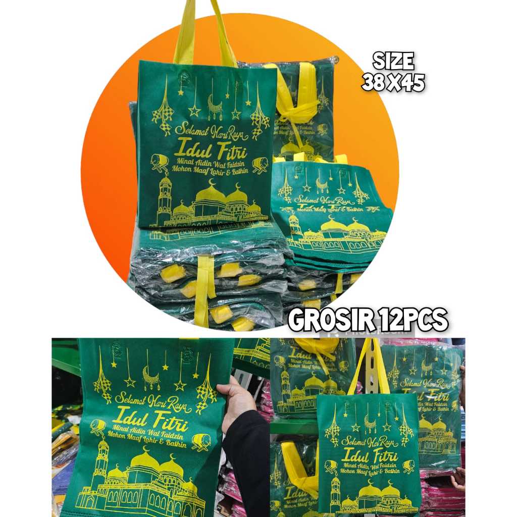 

ITBEL - 12 Pcs Tas Bingkisan Lebaran Model Tapak Press 38x45 Grosir Lusinan Goodie Bag Hantaran Hari Raya Muat Banyak