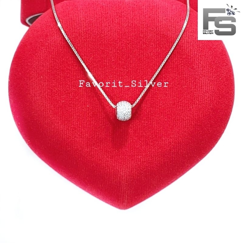 Kalung Perak Asli Silver Wanita 925 Lapis Emas Putih Model ItaliSanta Liontin Bola Diskoball Permata
