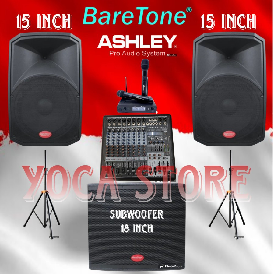 Paket Karaoke Baretone 15in + Subwoofer Baretone 18In Mixer 8 Channel