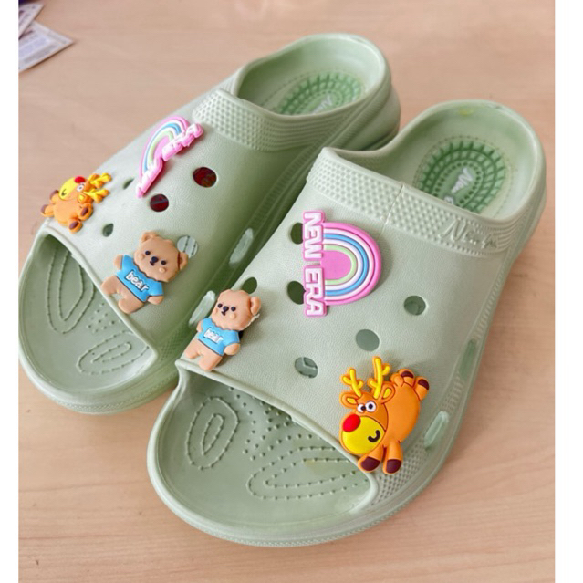 KKY-Sandal Selop Wanita Karakter New Era Depan Terbuka Karet Ber Hak Heels Tinggi