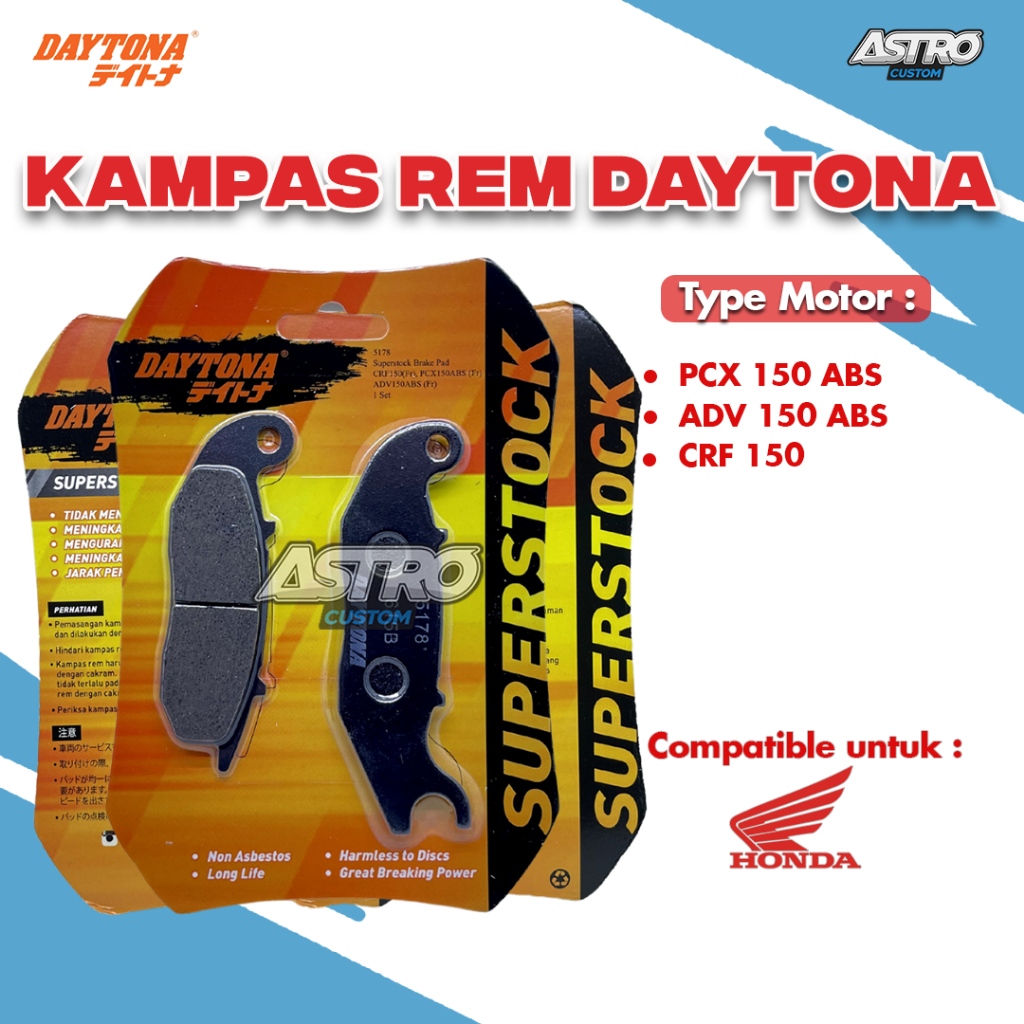 Kampas Rem Depan PCX 150 160 ABS ADV ABS Dispad Depan Daytona Racing Super Stock Pengereman Motor