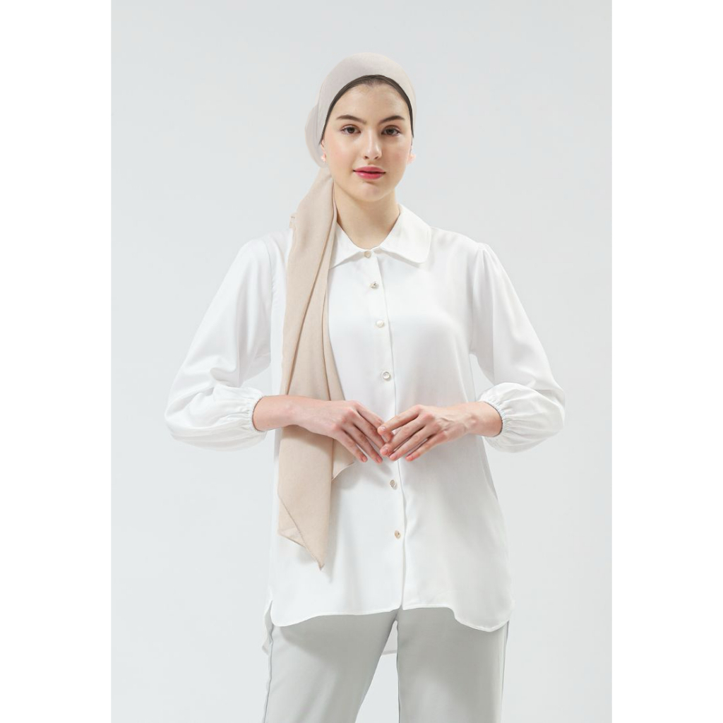 Urban Exchange Emma Shirt White - Atasan Kemeja Putih Kerah Lebar