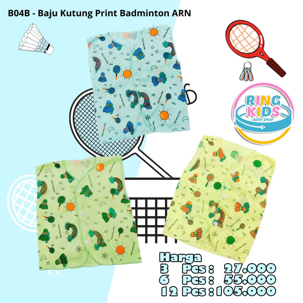 3PCS BAJU KUTUNG MOTIF BADMINTON ARINI BABY SNI