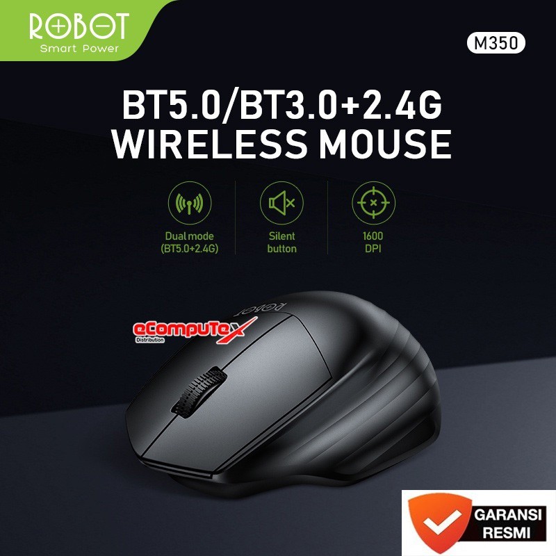 ROBOT MOUSE M350 1600DPI WIRELESS M-350 DUAL MODE USB & BLUETOOTH SILENT CLIK ORIGINAL RESMI