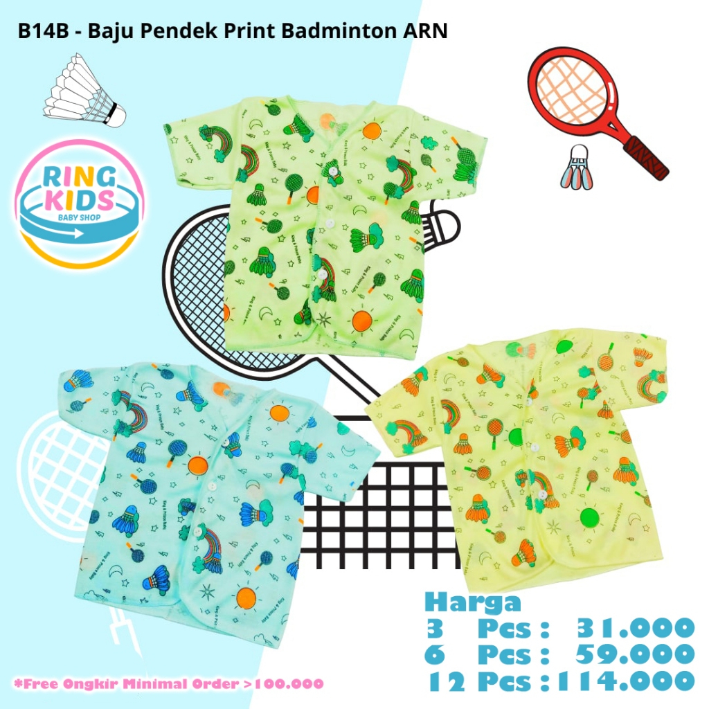 3PCS BAJU LENGAN PENDEK MOTIF BADMINTON ARINI BABY SNI