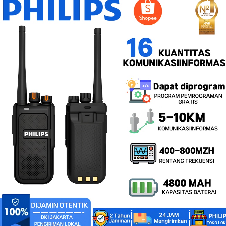 ART L78Y PHILIPS Walkie Talkie 2 Units Jarak Jauh 1kmMax 48mAH HT Wlan UHF Handy Talky Waterproof Po