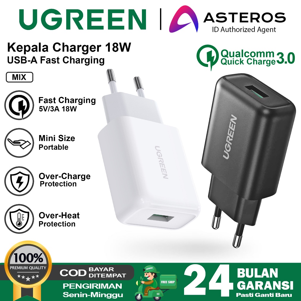 UGREEN Kepala Charger iPhone Fast Charging 18W USB QC 3 ART Q4T3