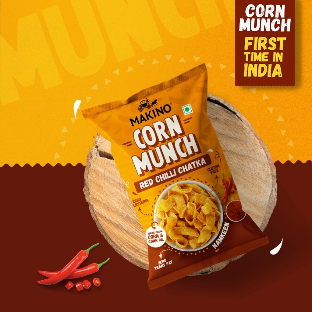 

CORN MUNCH RED CHILLI CHATKA MAKINO 150G / Namkeen