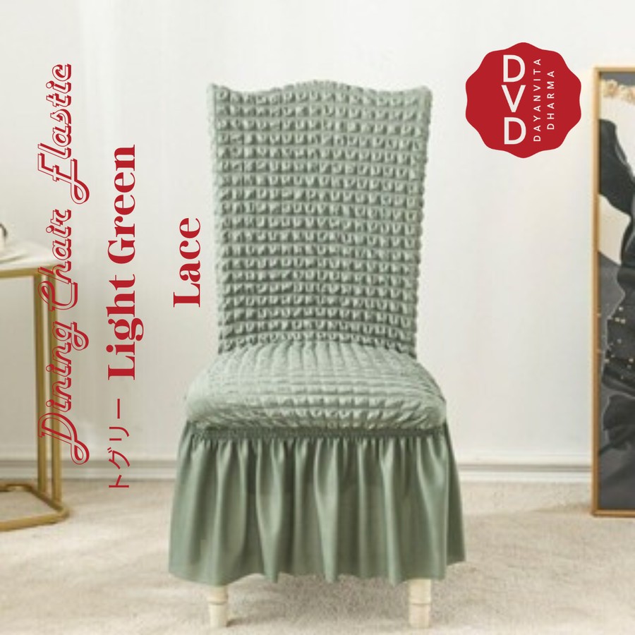Sarung Cover Kursi Dengan Renda Hijau Muda - Dining Chair Elastic - Kain Tutup Kursi