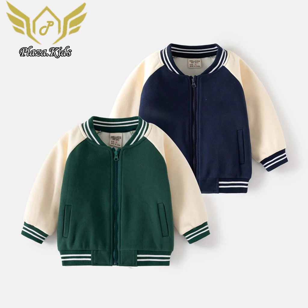 JAKET BOMBER POLOS VARSITY ANAK UKURAN 2-12 JAKET ANAK KIDS VARSITY NAVY HIJAU