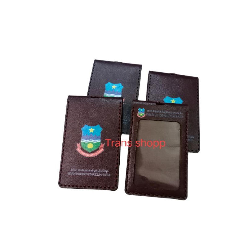 

dompet id card kulit sapi asli custom nama logo prin warna name tag kulit