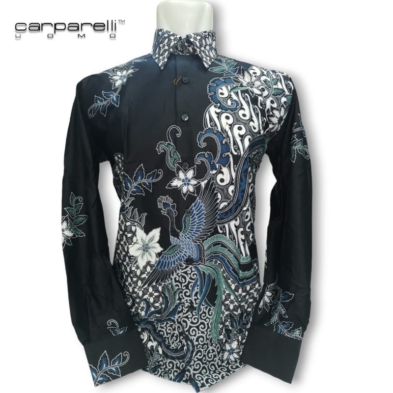 KRMEJA BATIK CARPARELLI WARNA HITAM MOTIF BIRU MUDA