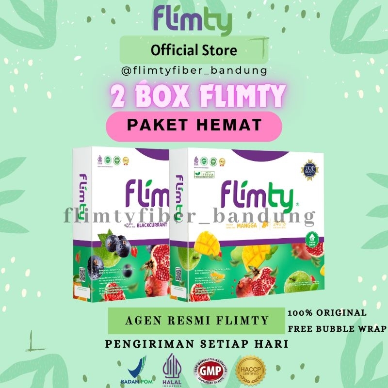 (PAKET HEMAT 2 BOX) FLIMTY FIBER ORIGINAL DIET DETOX PELANGSING BANDUNG HALAL BLACKCURRENT RASPBERRY