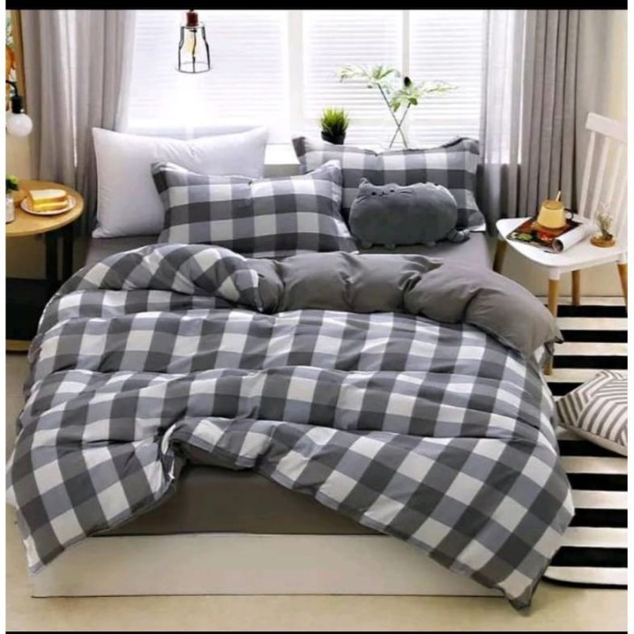 TERMURAH sprei aesthetic premium 100x200 single motif kotak kotak tinggi 30cm 20cm seprei set katun 
