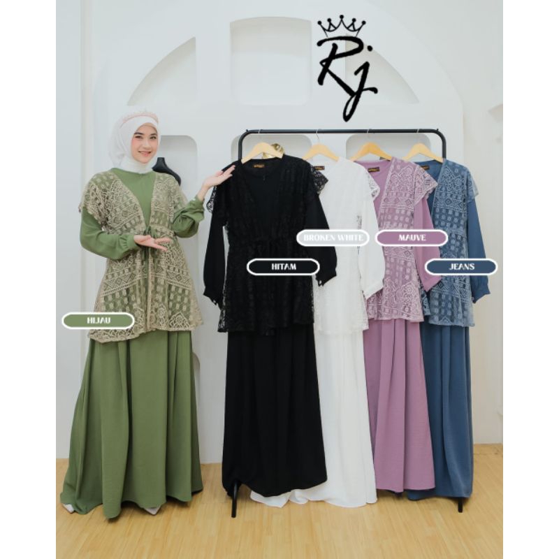 Gamis Zahra Vol.2 Bhn Cringkle Set Outer Brokat Premium Original By Ristjaya RJ