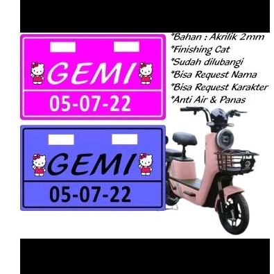 CUSTOM VARIASI PLAT NOMOR NAMA SEPEDA LISTRIK BAHAN AKRILIK (BISA REQUEST NAMA)